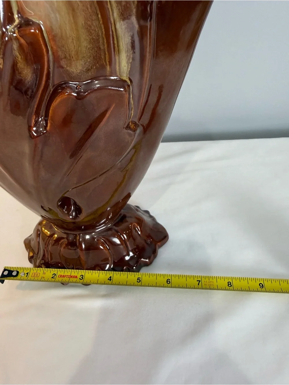 Royal Haeger R879 USA Flatsided Acanthus Vase  Brown Yellow green Vintage MCM